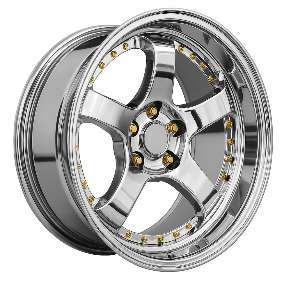 18 İnç 4x100 Renault Dacia Volkswagen Polo Fiat Uyumlu SSR Vacuum Chrome Gold Rivets Jant Takımı